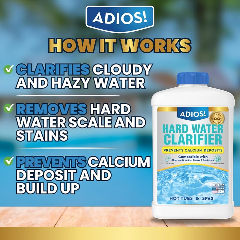 ADIOS! Hot Tub Hard Water Calcium Remover with Scale and Stain Clarifier, Soften Treat and Reduce Spa Deposits - 16oz (Pint) - Image 2